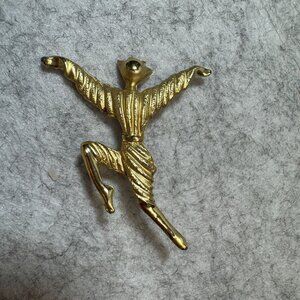 Vintage Gold-Toned Art Deco Style Dancer Brooch Pin Ballet MCM